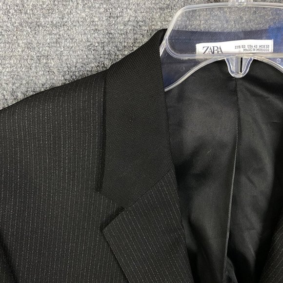Zara Blazer Men's Size 42 Striped Black Polyester Blend 2 Buttons Formal - Picture 3 of 10